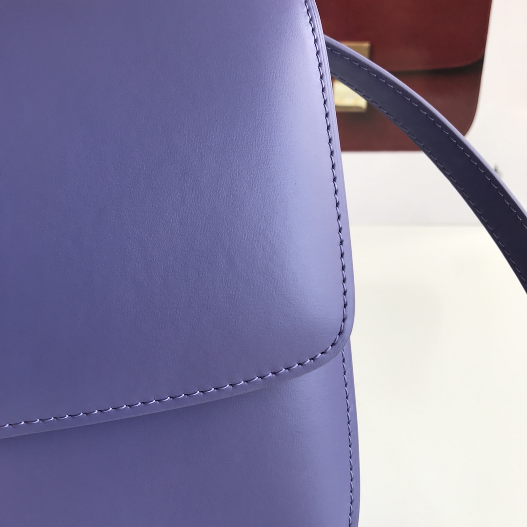 CELINE 全新升级classic box 紫色手搓纹金银扣 搭配羊皮内里 完美复古包 24cm