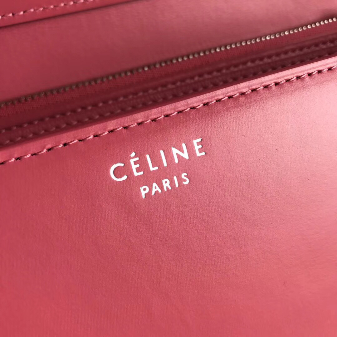 CELINE Classic box 全新品质升级 box 进口皮手搓纹 钢扣 24cm 玫红