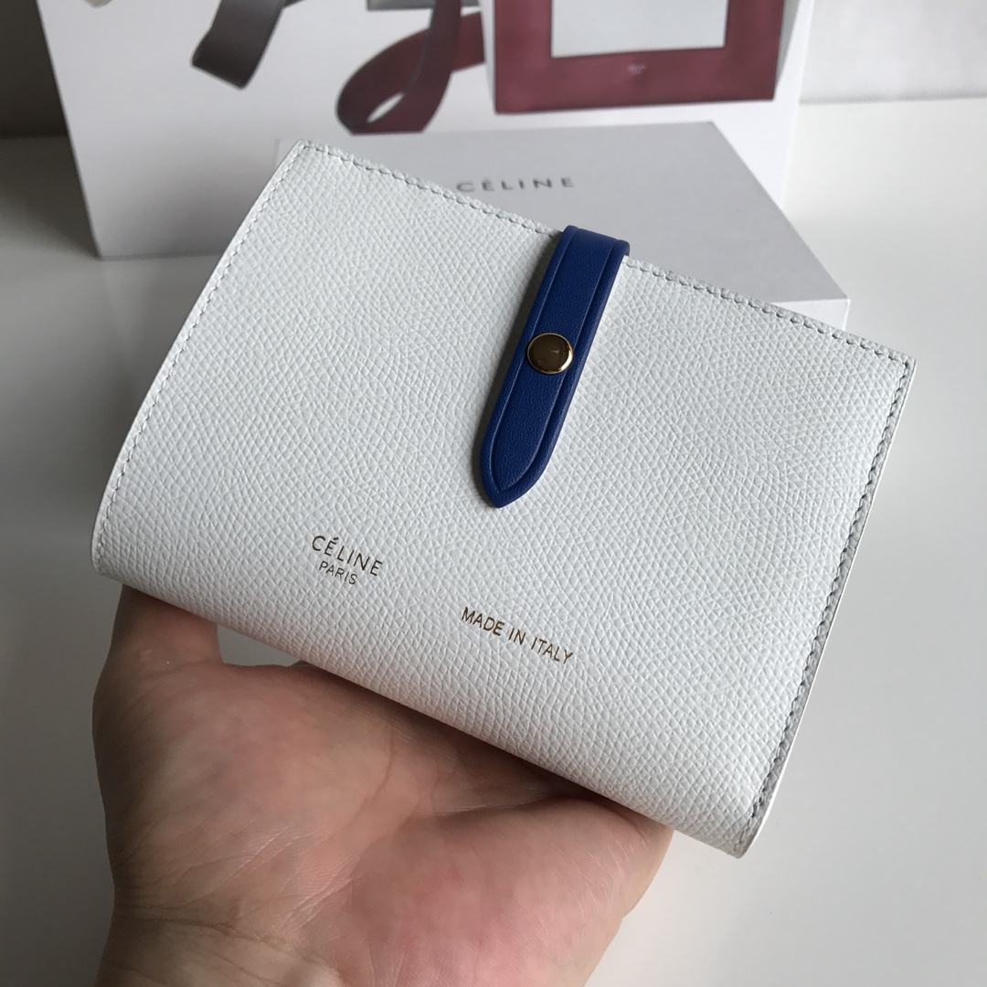 CELINE 搭扣钱夹 14厘米 白色掌纹/电光蓝 专柜同步钱包