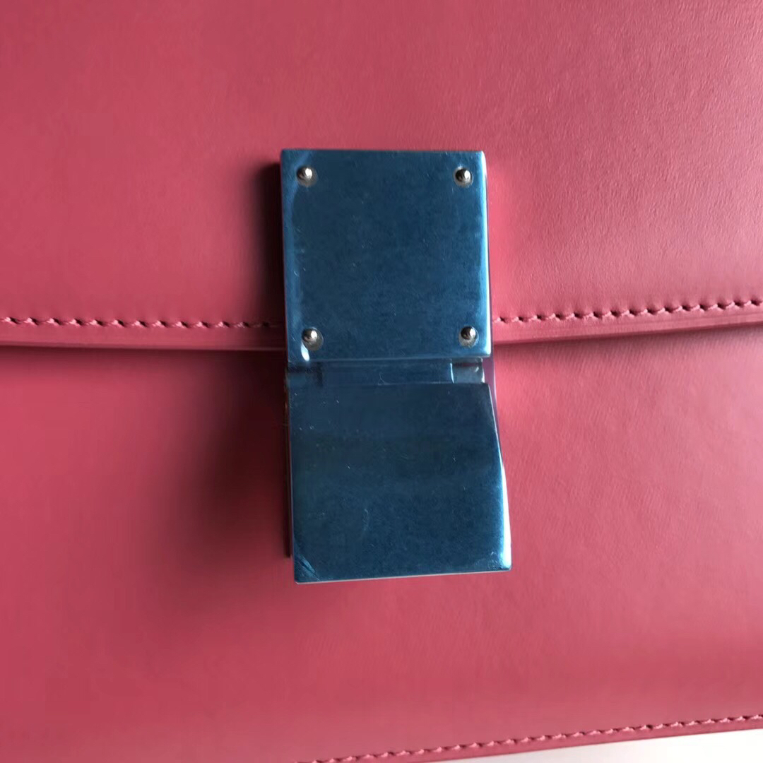 CELINE Classic box 全新品质升级 box 进口皮手搓纹 钢扣 24cm 玫红