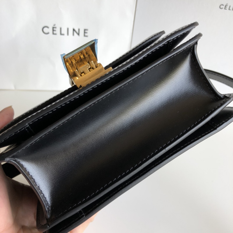 CELINE Classic box 全新品质升级 box 进口皮手搓纹 钢扣 17cm 黑色