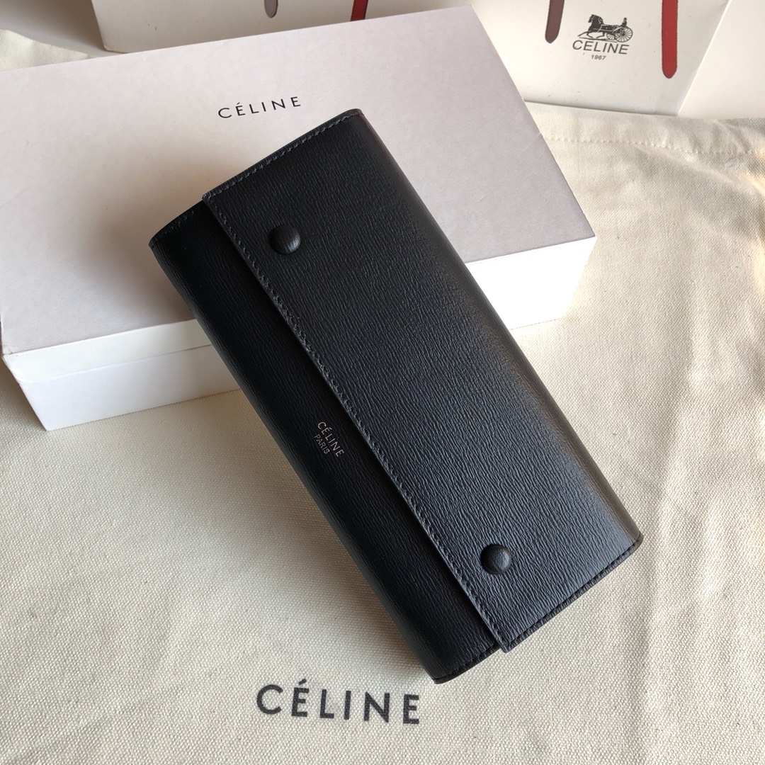 CELINE 0172 黑色 水波纹 19cm 长款钱包 卡包