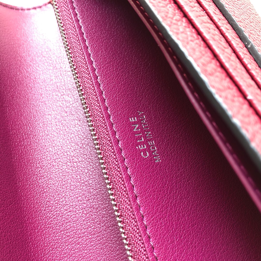 CELINE 0172紫红荔枝纹/紫色 19cm 长款钱包 卡包