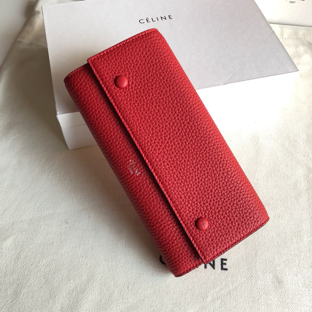 CELINE 0172大红荔枝纹/红色 19cm 长款钱包 卡包