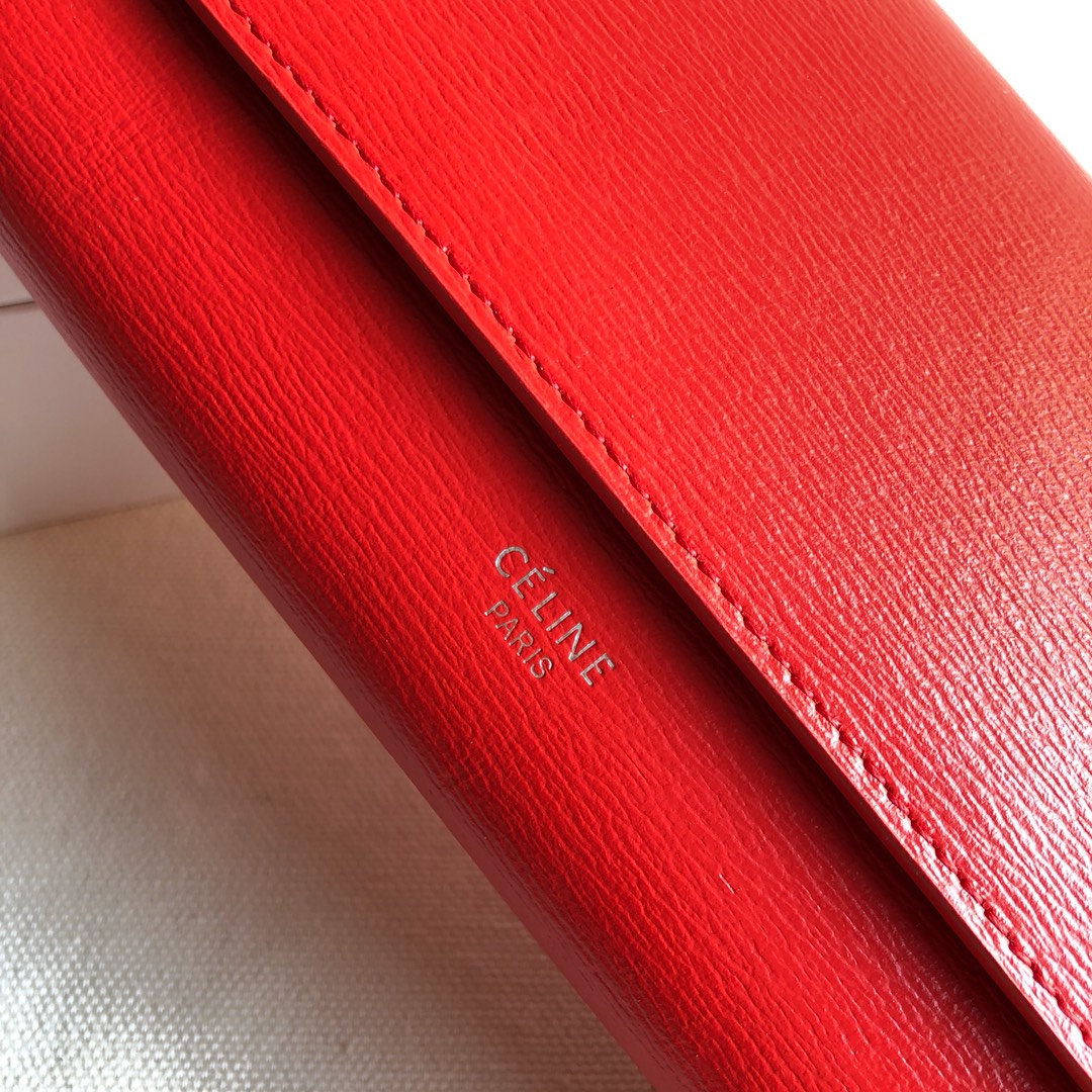 CELINE 0172 桔红色 水波纹 19cm 长款钱包 卡包