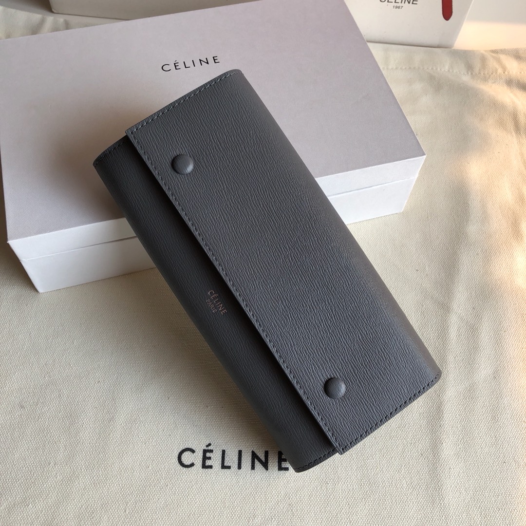 CELINE 0172 灰色 水波纹 19cm 长款钱包 卡包